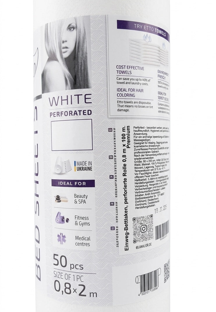 Einweg Bettlaken Premium 0,8 × 2 m Rolle 100 m – SMS Vlies Weiß mit Perforation 50 Blatt